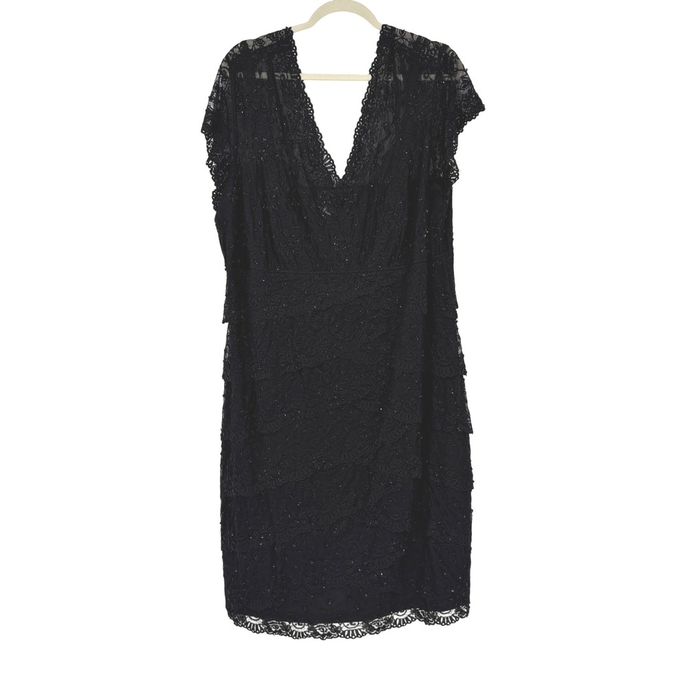 Karen Miller New York Black‎ Beaded Lace Tiered Cocktail Dress Plus Size 22W
